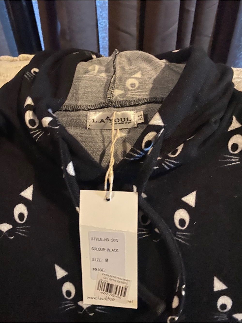Black Cat Face Hoodie - Graphic Pullover - Picture 2 of 2